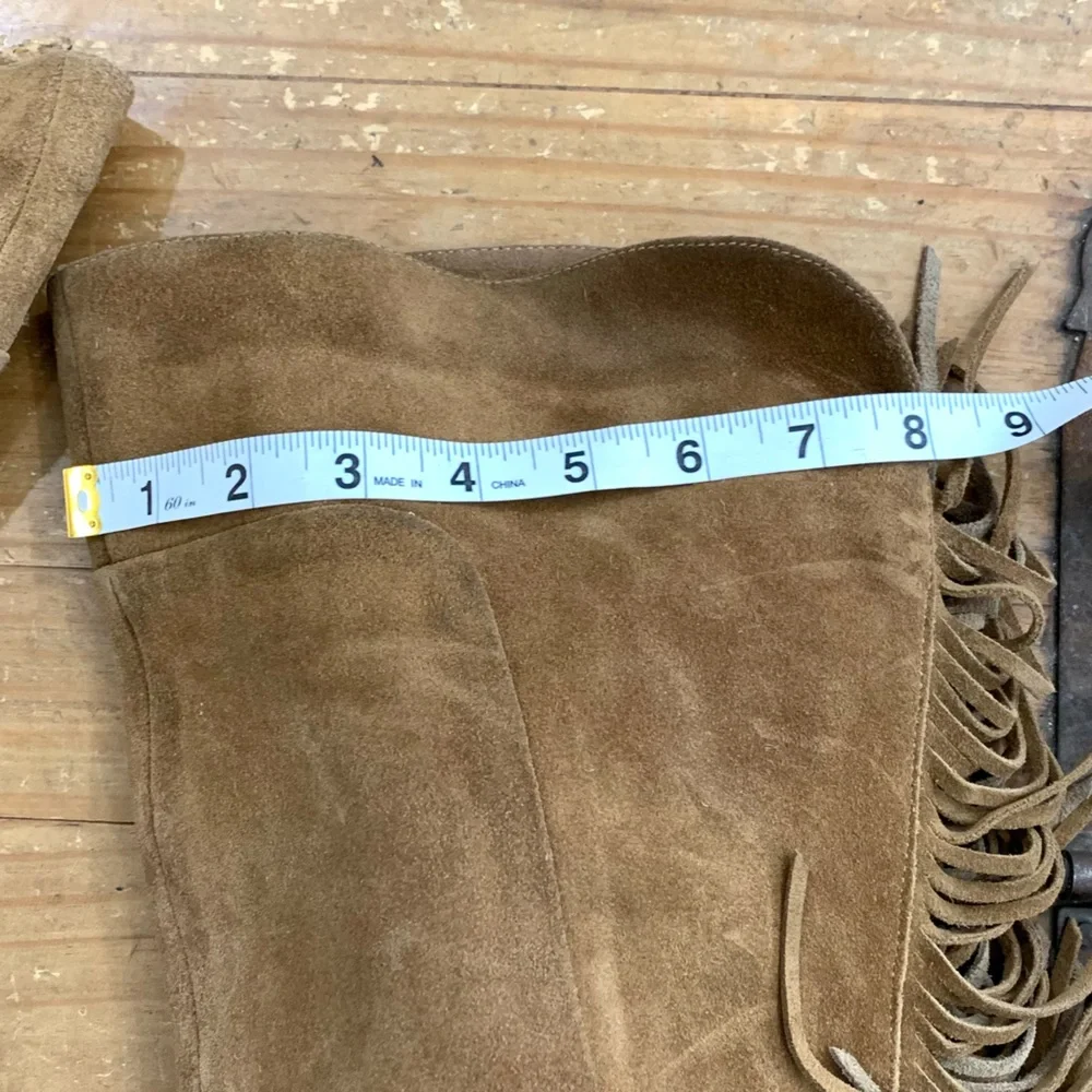 Aldo Cyndy Suede Fringe Detail Tall Boots 9 Pull On Bohemian Western Casual - Picture 12 of 14
